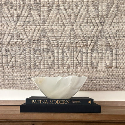 Luxury white onyx decorative bowl featuring organic stone patterns