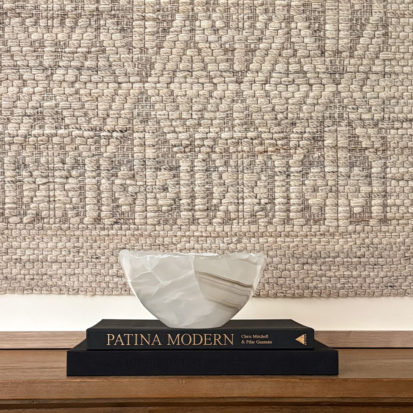 White onyx bowl handcrafted from genuine stone for modern home décor