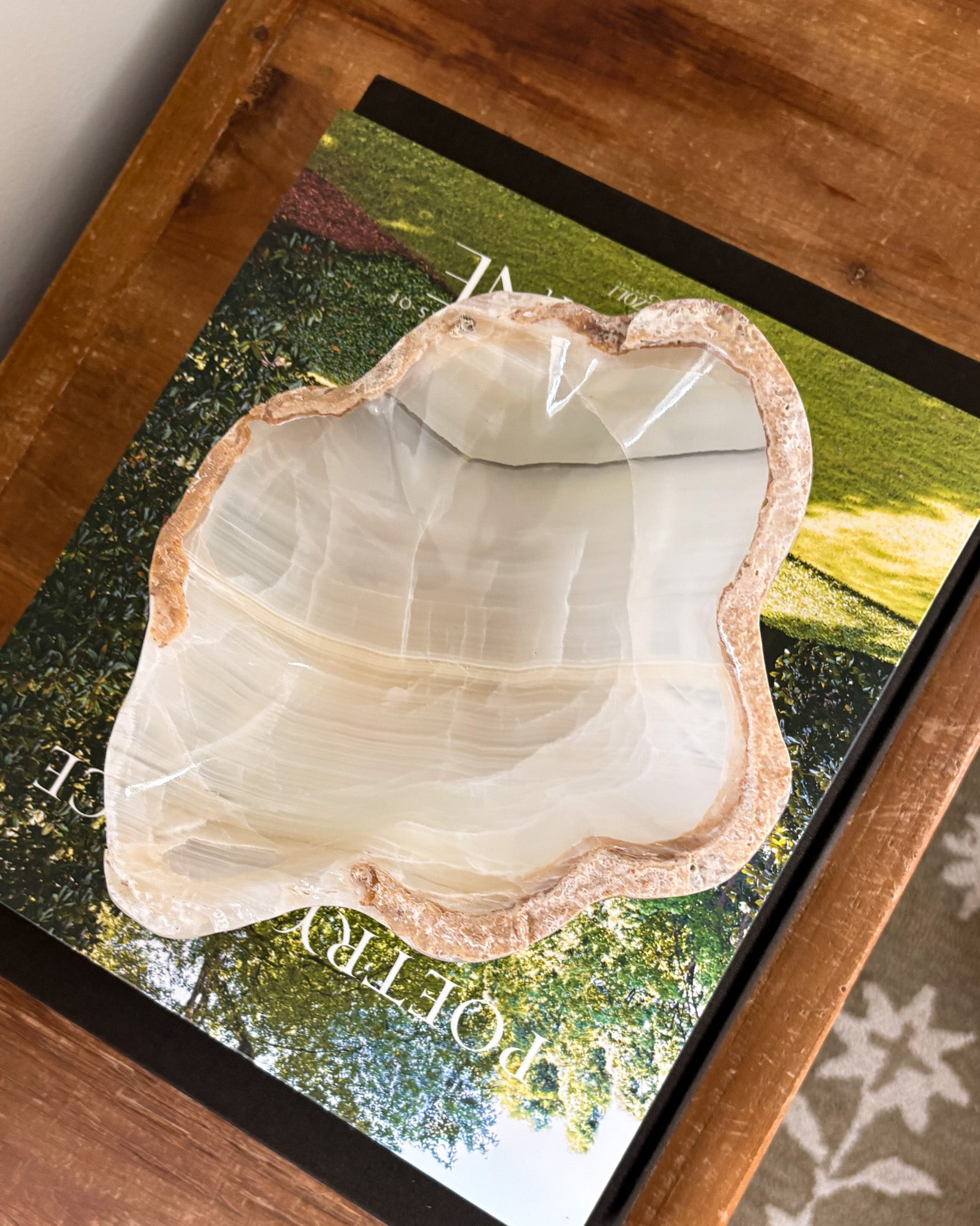 Hand carved natural onyx bowl in soft grey tones