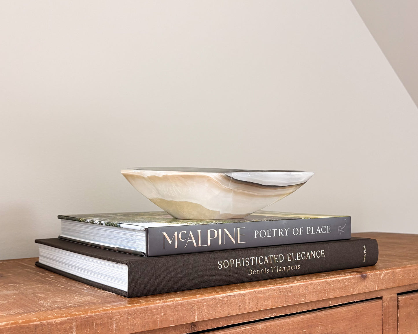 Hand carved grey onyx bowl with natural stone veining