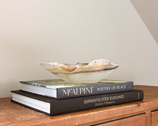 Hand carved grey onyx bowl with natural stone veining