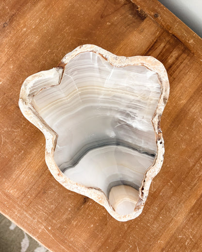 Hand carved natural onyx bowl in smoky grey tones