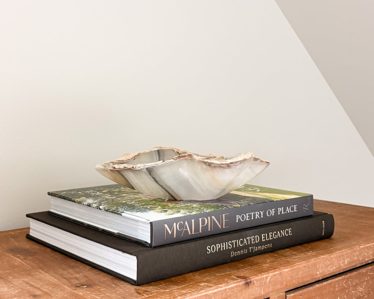 Sculptural grey onyx bowl hand carved from natural stone