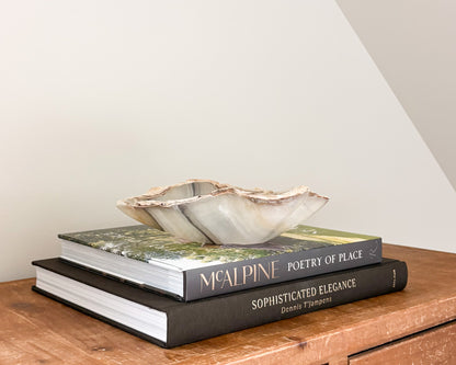 Sculptural grey onyx bowl hand carved from natural stone