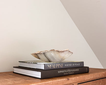 Hand carved grey onyx bowl with translucent stone details