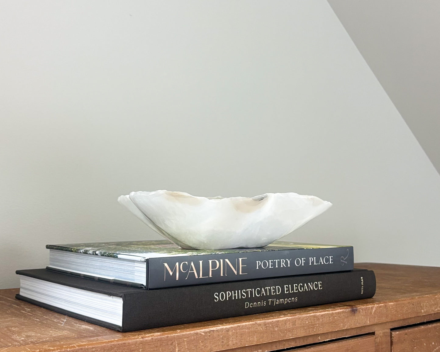 Hand carved onyx bowl in soft grey and cream tones