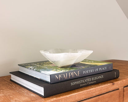 Hand carved onyx bowl in soft grey and cream tones