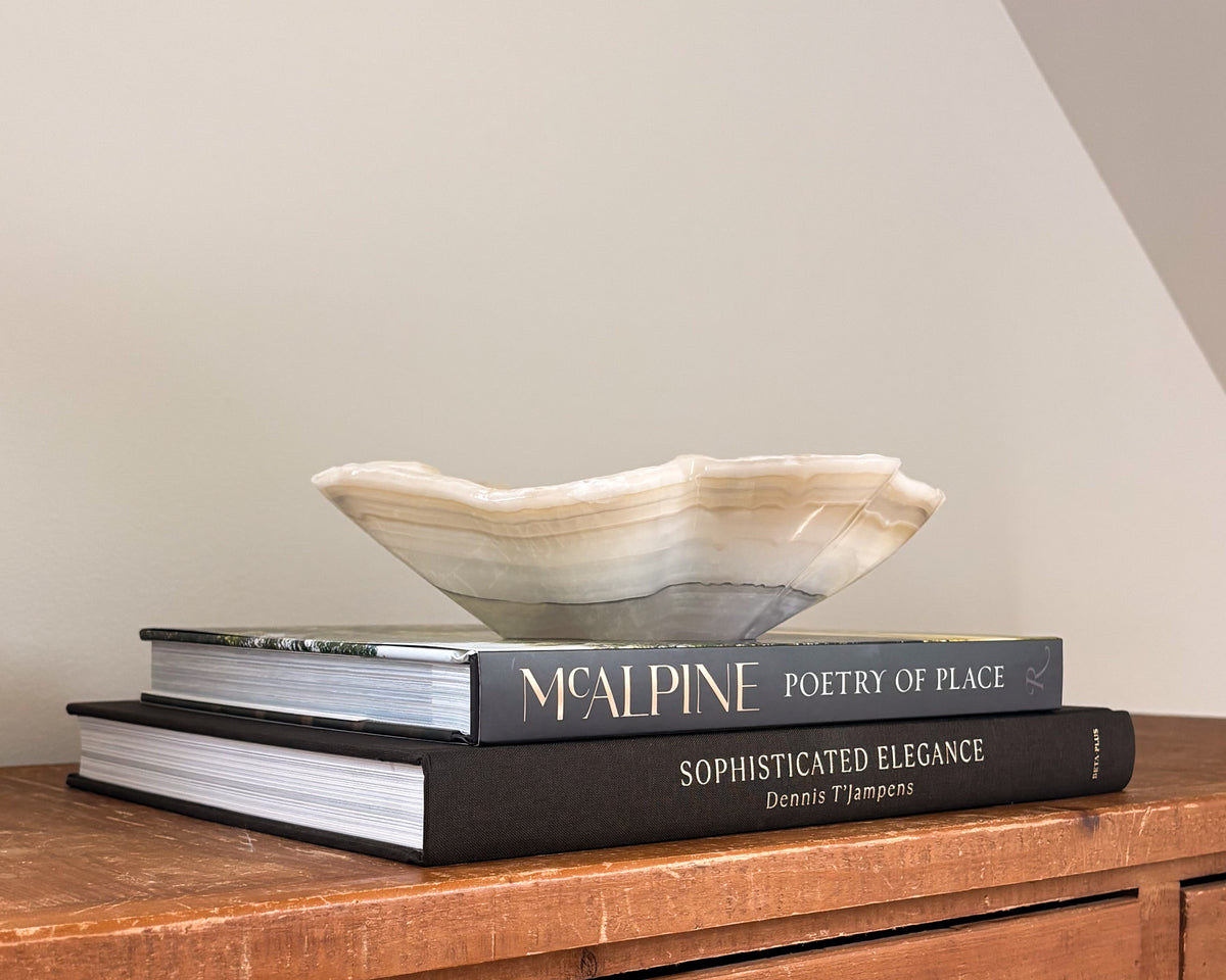 Hand-carved grey onyx bowl with natural veining