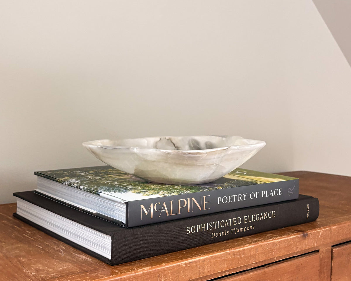 Hand-carved grey onyx decorative bowl
