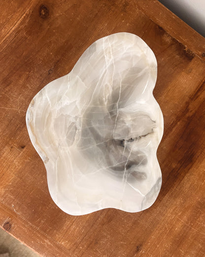 One-of-a-kind hand-carved grey onyx bowl