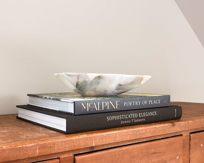 Hand-carved grey onyx bowl with natural veining