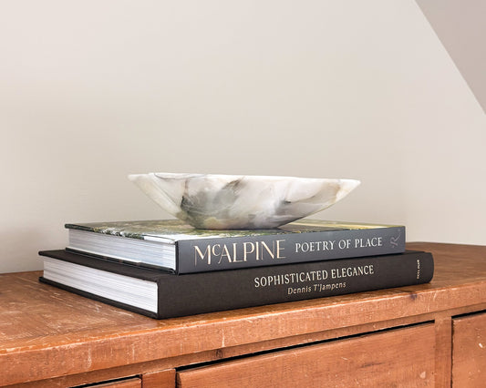 Hand-carved grey onyx bowl with natural veining