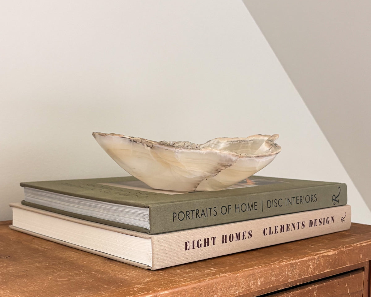 Hand-carved grey onyx bowl with natural veining