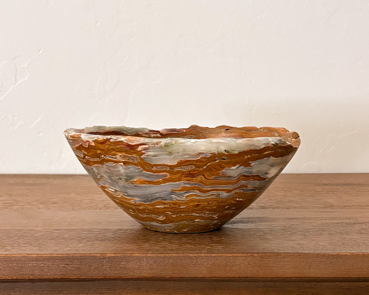 One-of-a-kind grey onyx decorative bowl featuring distinctive natural patterns
