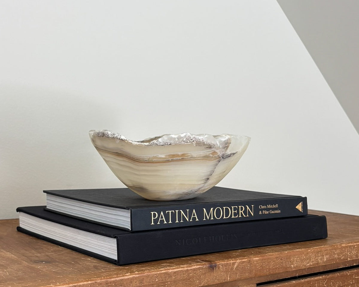 Hand-carved natural grey onyx bowl for luxury modern home décor