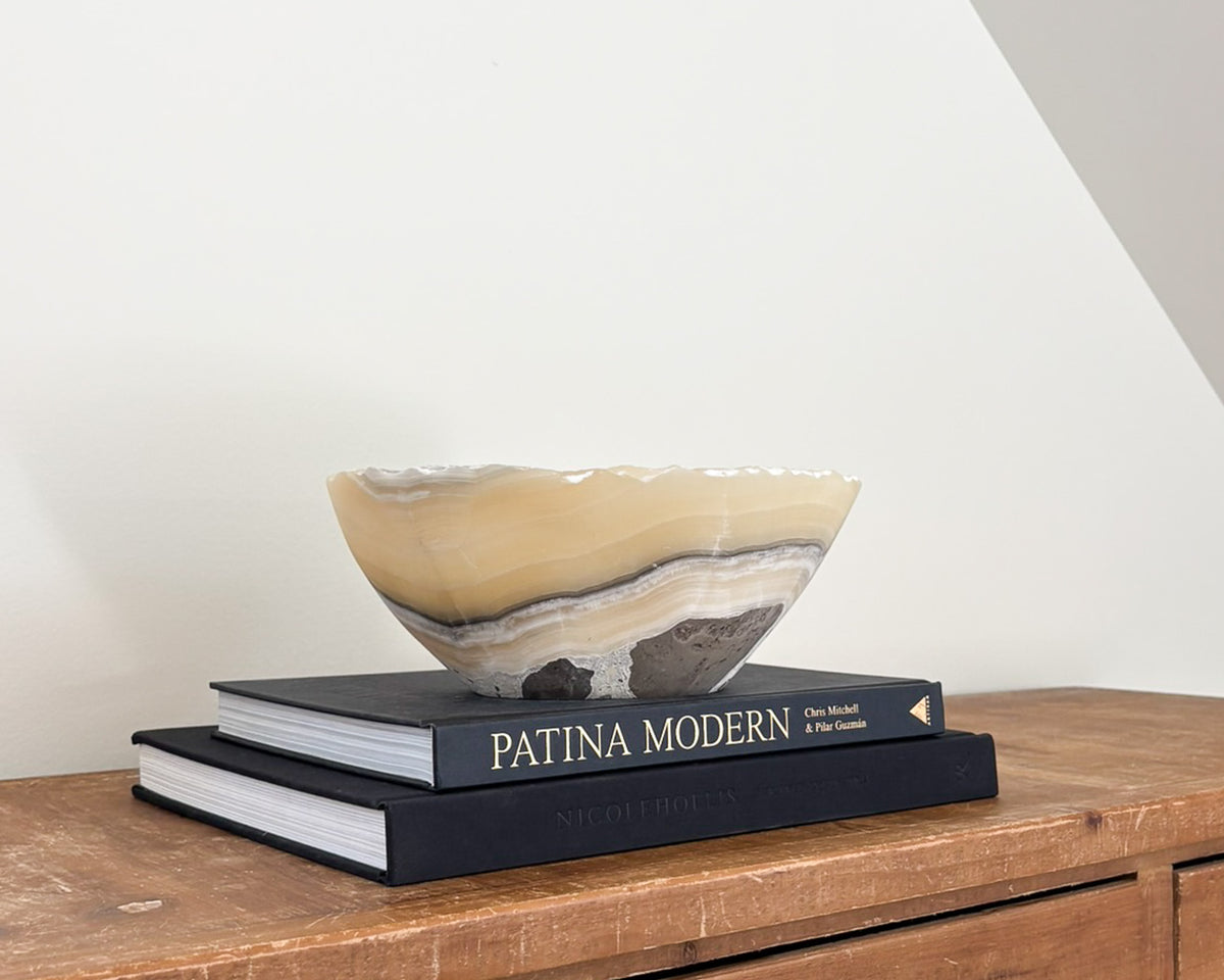 Hand-carved natural grey onyx bowl for luxury modern home décor