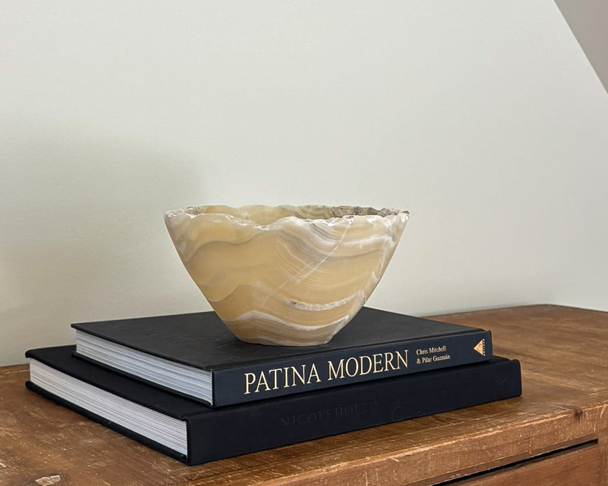 Hand-carved natural grey onyx bowl for modern organic home décor