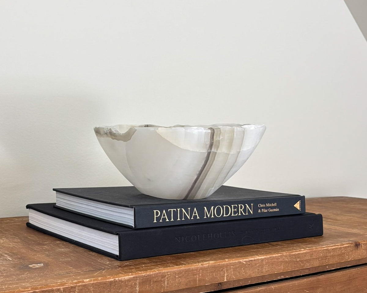 Hand-carved natural grey onyx bowl for modern organic home décor