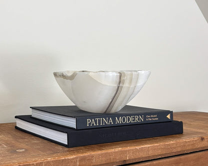Hand-carved natural grey onyx bowl for modern organic home décor