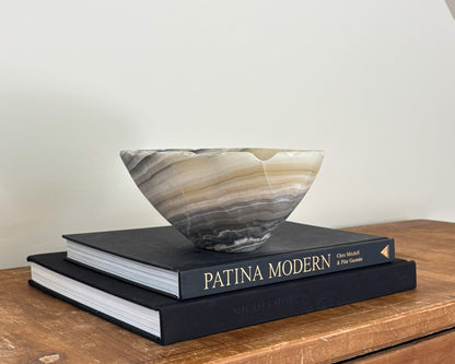 Hand-carved natural grey onyx bowl for modern organic home décor