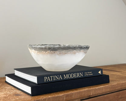 One-of-a-kind grey onyx decorative bowl crafted from natural stone