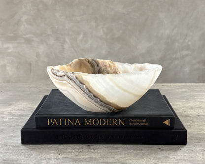 Grey onyx decorative bowl with beautiful natural stone banding and tonal variations