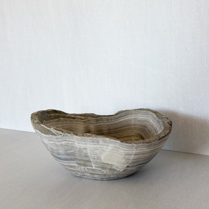 Artisan carved grey onyx stone bowl for home decor