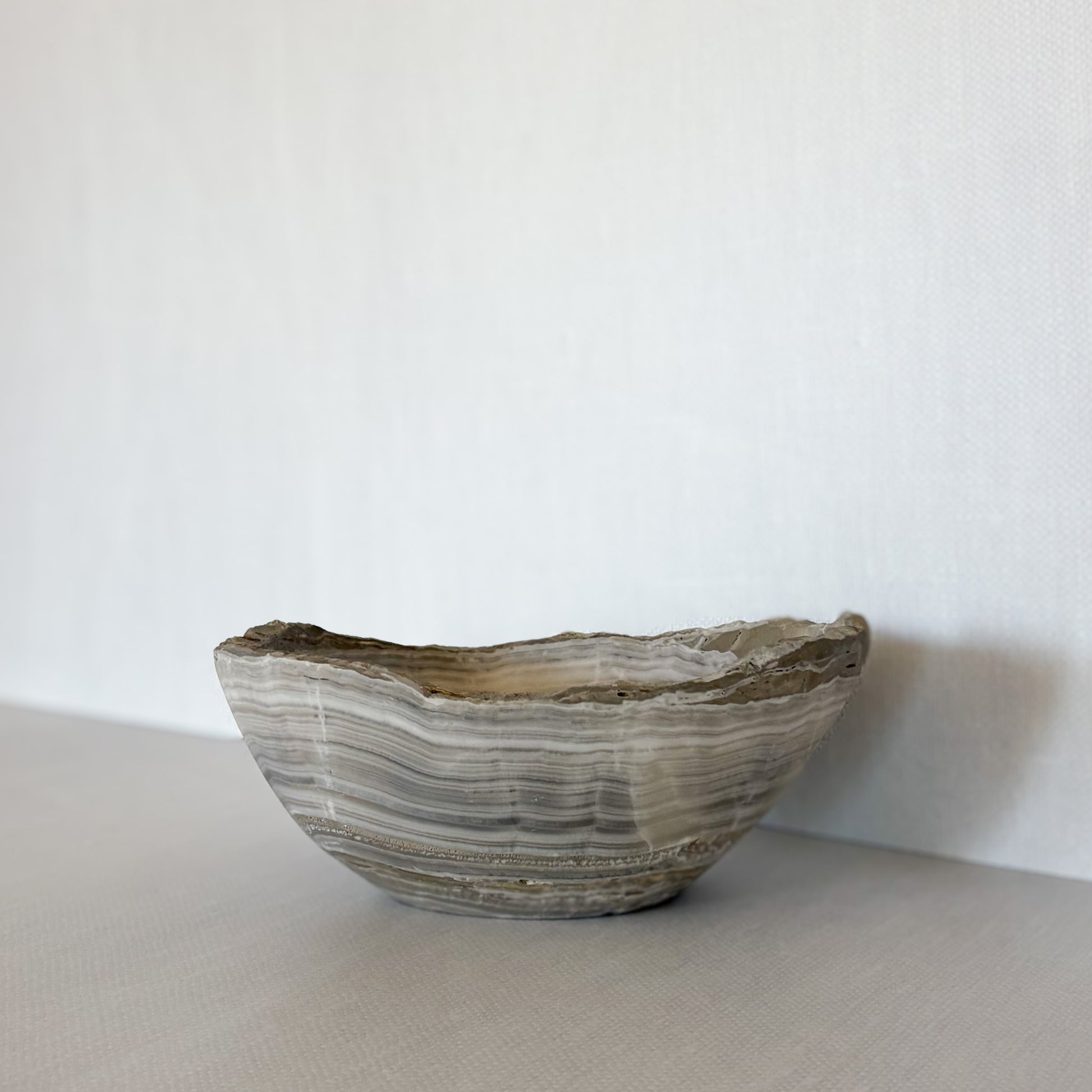 hand-carved grey onyx bowl with natural stone veining