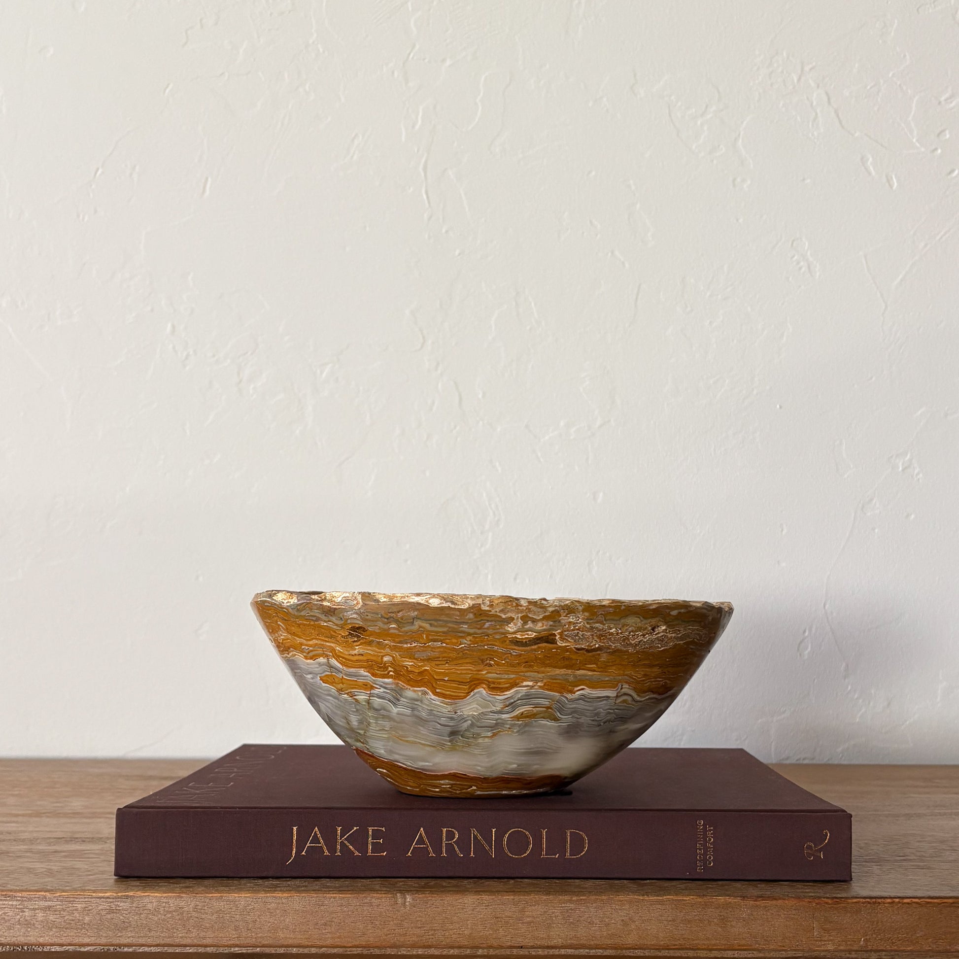 Elegant grey onyx bowl hand shaped and polished for modern home decor