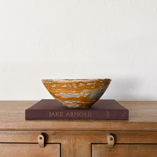 Polished grey onyx centerpiece bowl with organic layered patterning