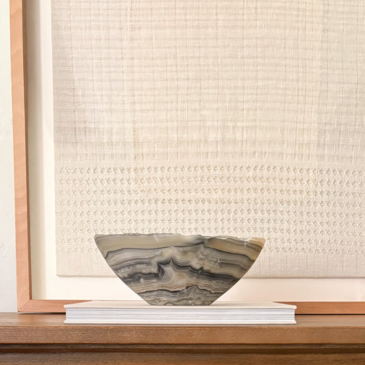 Artisan carved grey onyx bowl for home decor