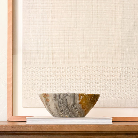 Polished grey onyx decorative bowl handcrafted from solid stone