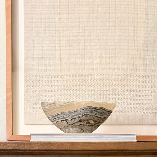 Hand carved grey onyx bowl with natural stone veining