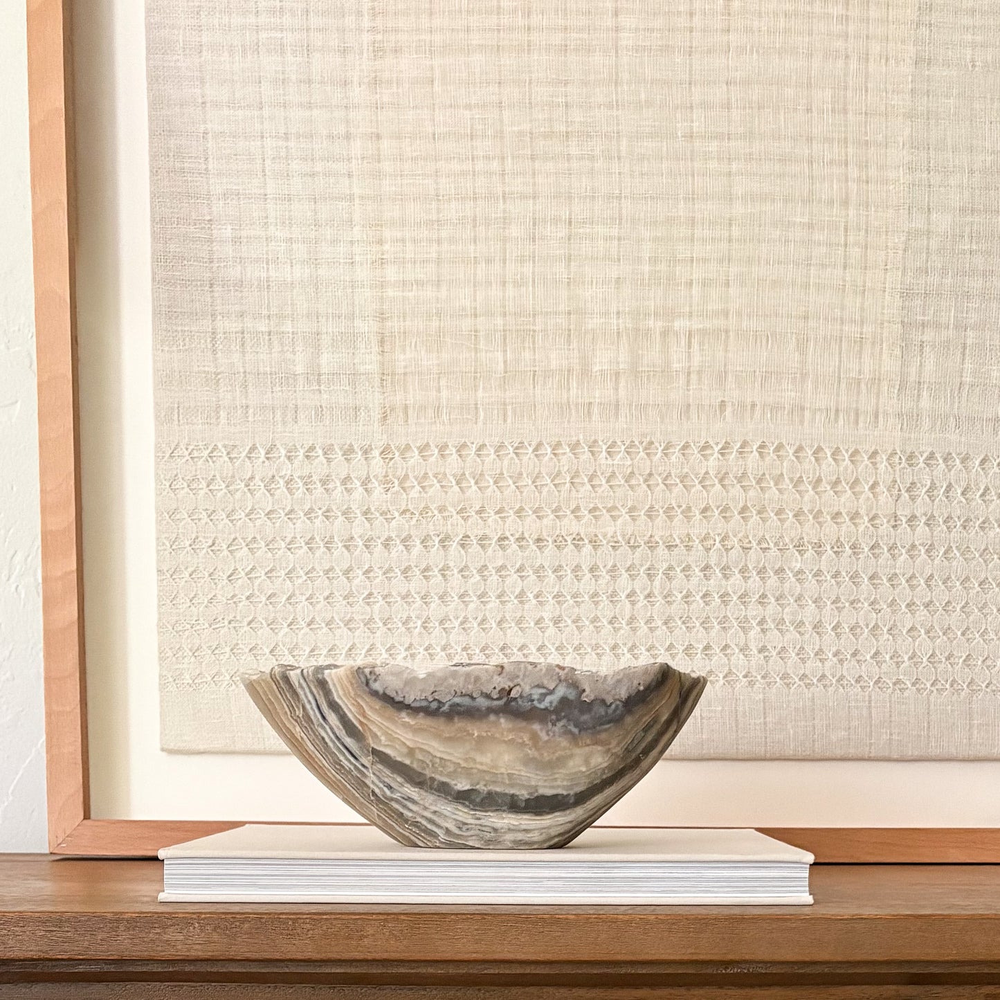 Hand carved grey onyx bowl with natural stone veining