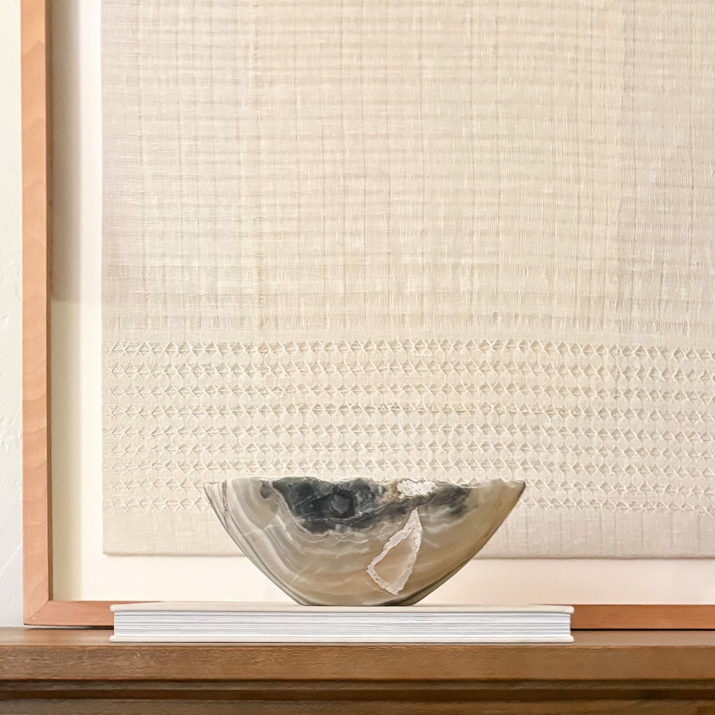 Polished grey onyx decorative bowl handcrafted from solid stone