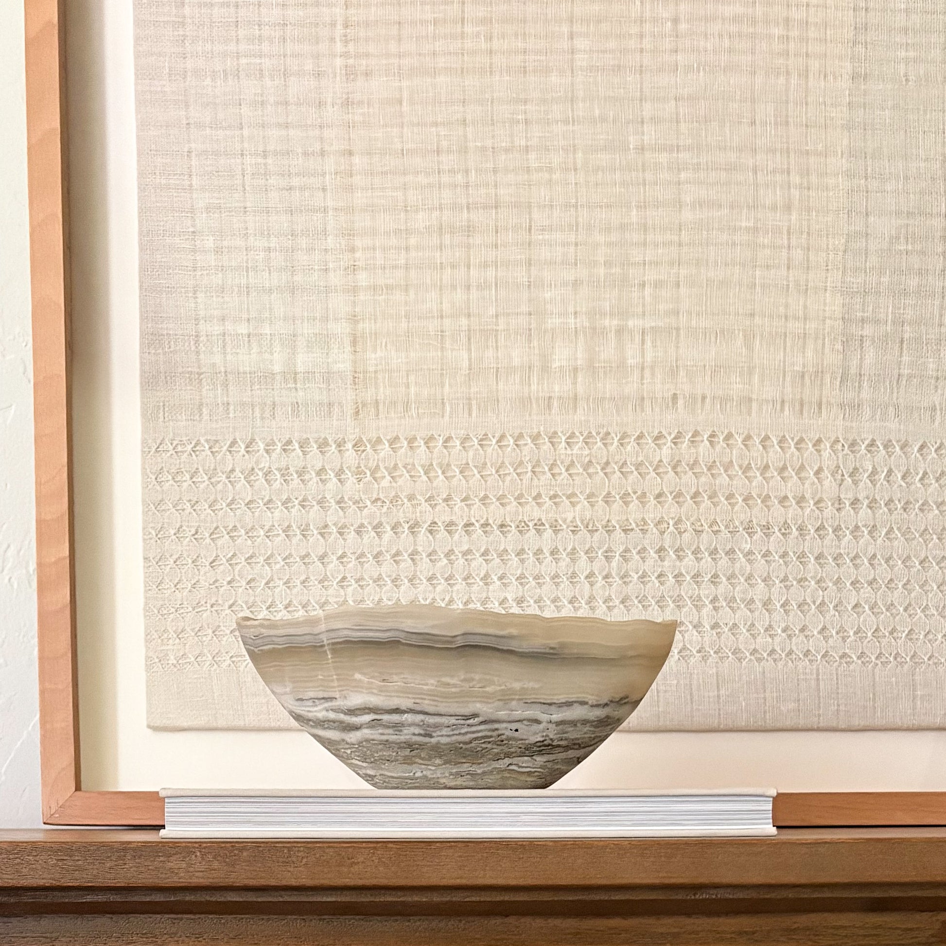 Hand carved grey onyx bowl with natural stone veining