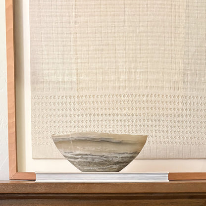 Hand carved grey onyx bowl with natural stone veining