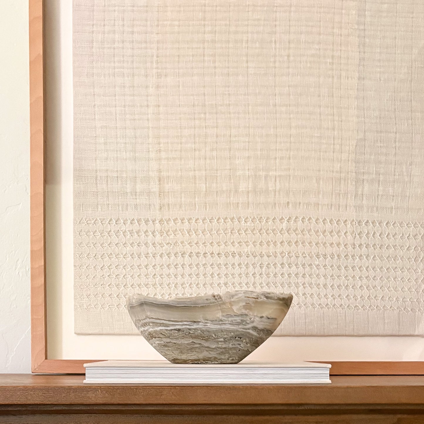 Artisan carved grey onyx bowl for home decor centerpiece