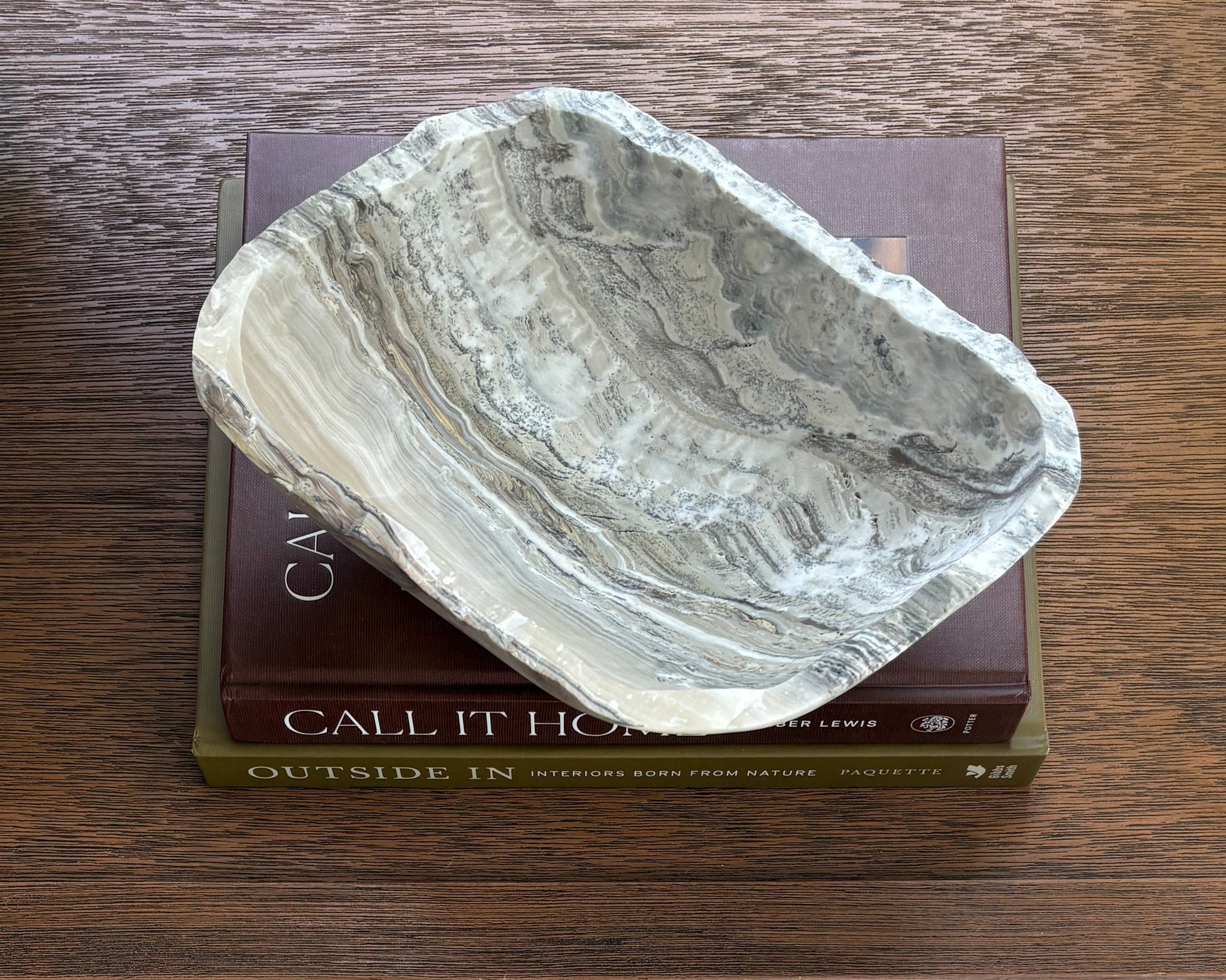 Elegant grey onyx stone bowl with distinctive natural patterns