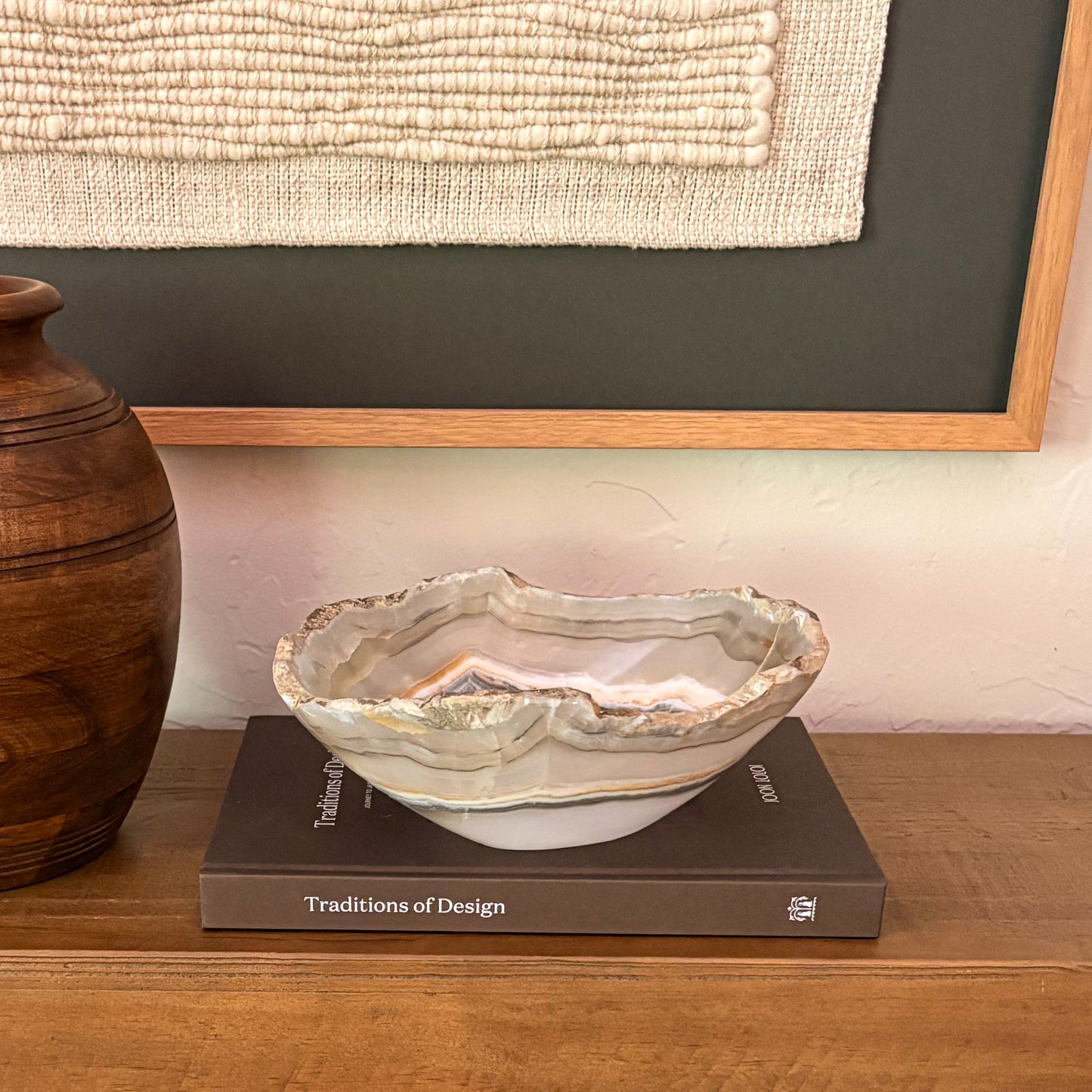 Polished grey onyx stone bowl handmade from natural onyx