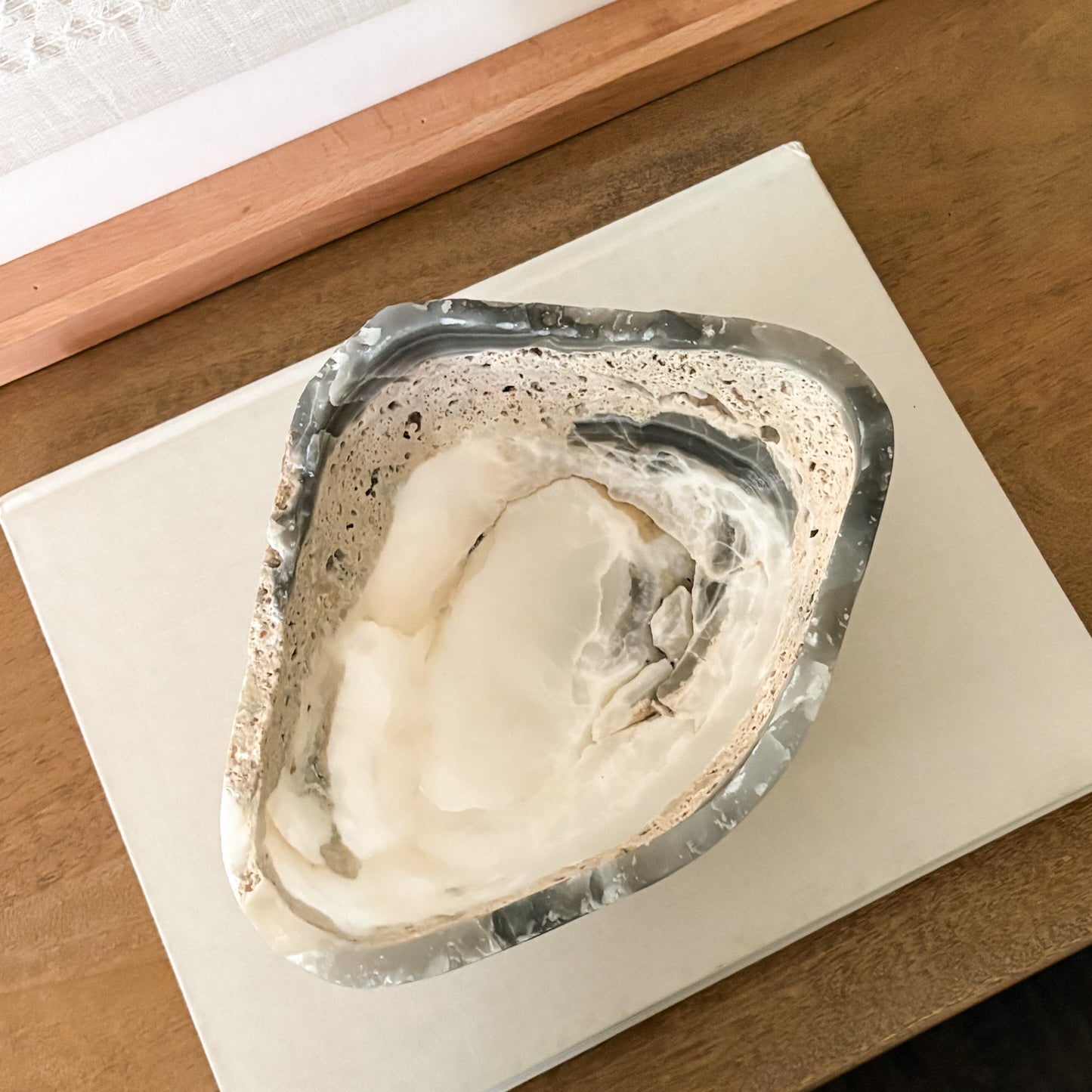Artisan-crafted grey onyx decorative bowl made from genuine natural stone.