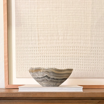 Artisan-crafted grey onyx decorative bowl made from genuine natural stone.
