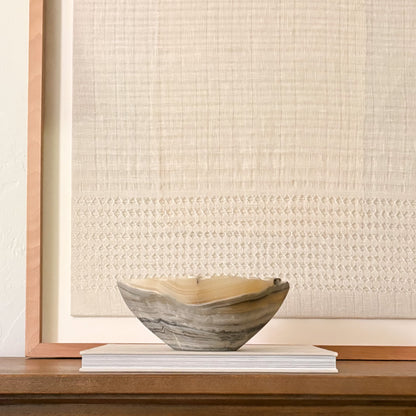 Modern organic grey onyx bowl hand carved from one-of-a-kind natural stone.