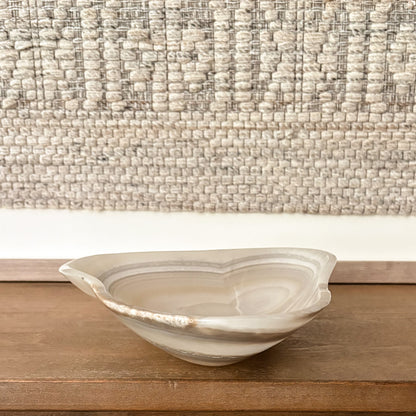 Artisan carved grey onyx bowl with unique natural stone patterns