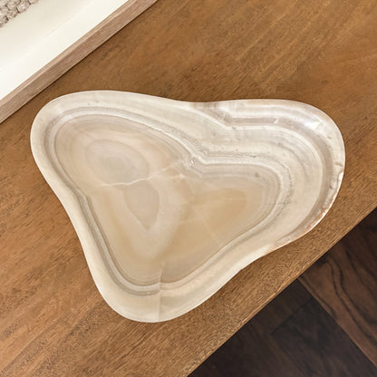 Decorative grey onyx bowl handcrafted from a single piece of natural stone