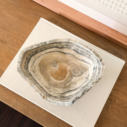 Artisan-crafted grey onyx decorative bowl made from genuine natural stone.