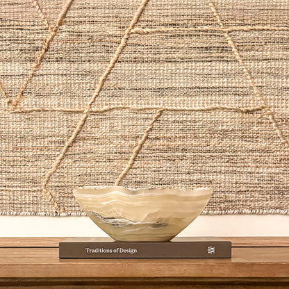 Hand-carved grey onyx decorative bowl with natural stone veining for luxury home décor