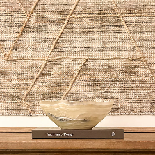 Hand-carved grey onyx decorative bowl with natural stone veining for luxury home décor