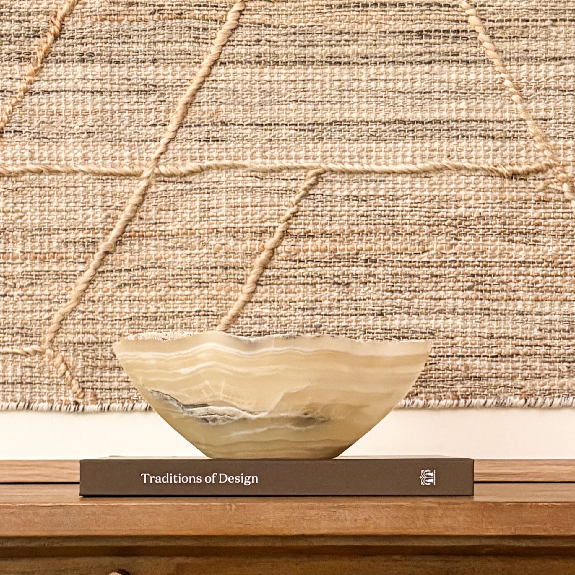 Artisan-crafted grey onyx bowl made from natural stone for coffee table styling