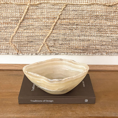 Luxury hand-carved grey onyx bowl with unique natural veining and organic texture